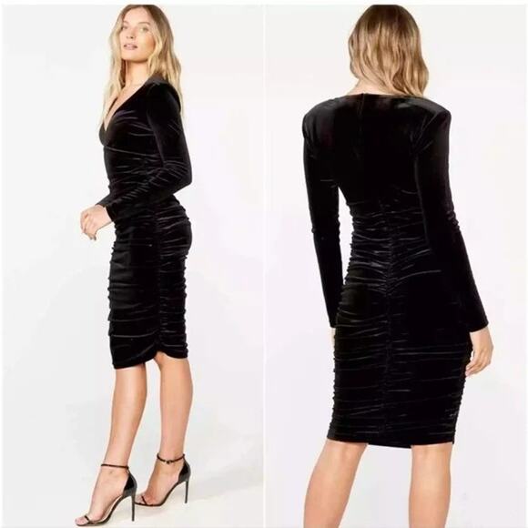Bardot black velvet n-neck long sleeve midi dress size 6 - Picture 1 of 12